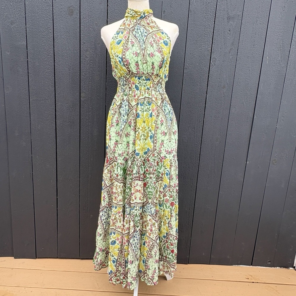 Anthropologie Somerset Maxi Halter Dress XXS Boho Cottage Floral Chiffon Wedding